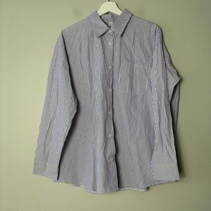 NWT AISEW Purple Striped Button Down Women's Large